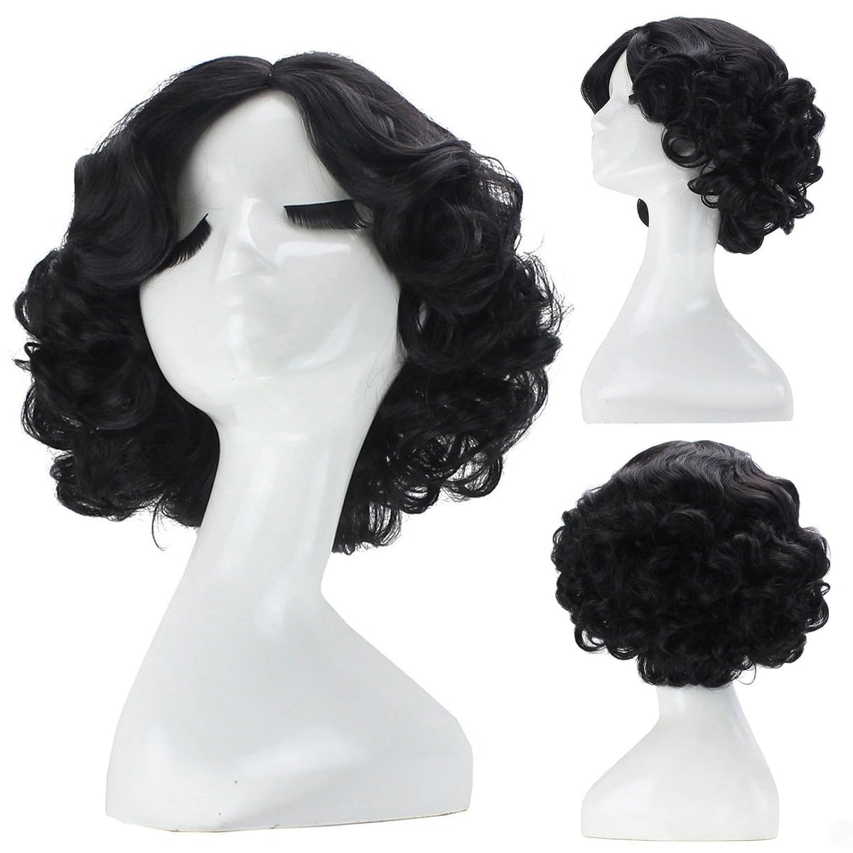 ANOGOL Peluca rizada negra corta Cosplay negro rizado Bob peluca pr...