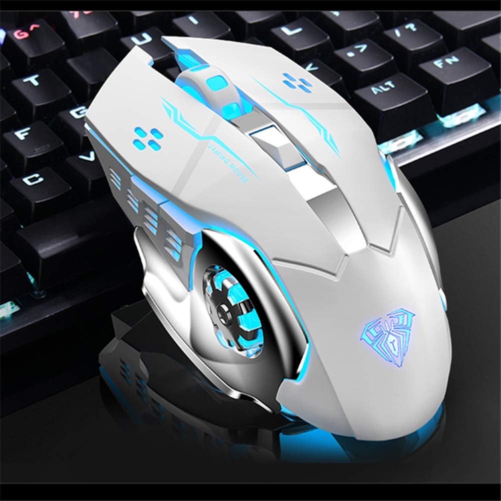 AULA Combo de teclado y mouse blancos para juegos (teclados mecánic...