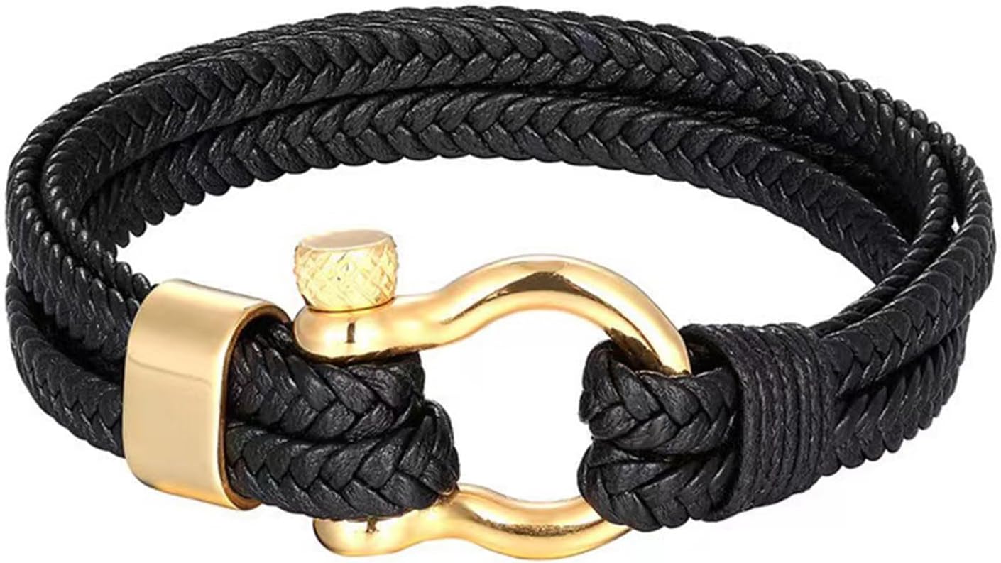 BBXBD Pulsera de Cuerda para Hombre, Cuero con Hebilla de Acero Ino...