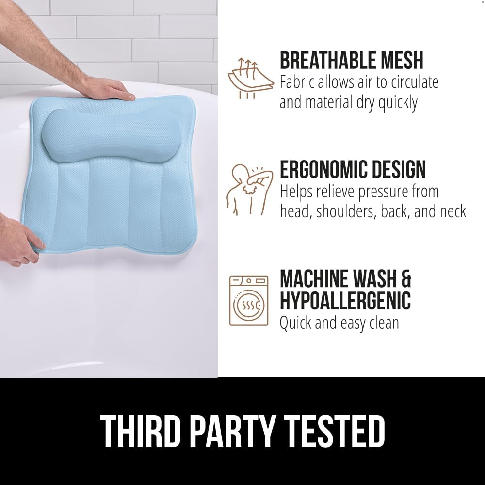 GORILLA GRIP Almohada de baño para bañera, 6 ventosas fuertes, mall...