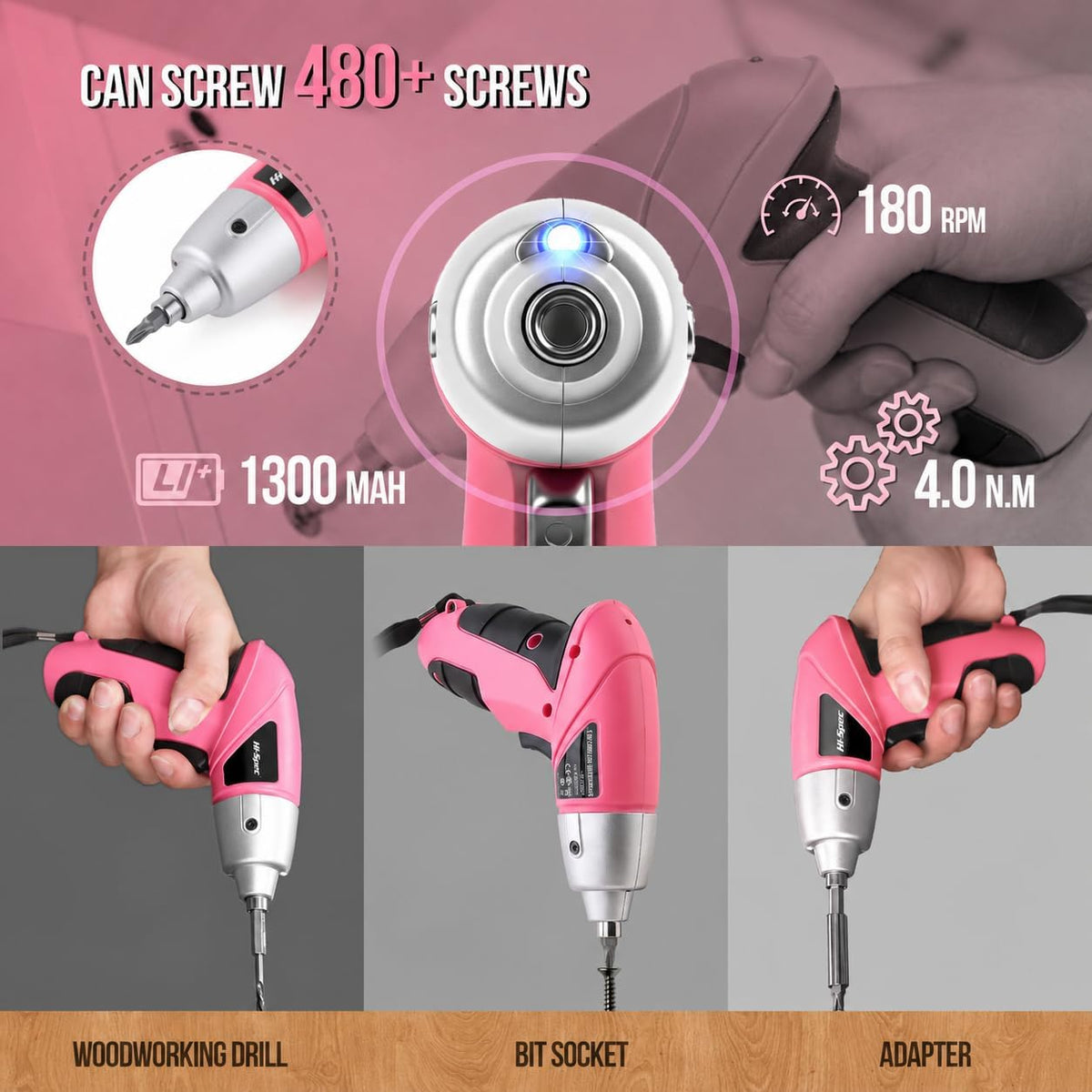 Hi-Spec Destornillador eléctrico 27pc 3.6V rosa USB pequeño juego d...