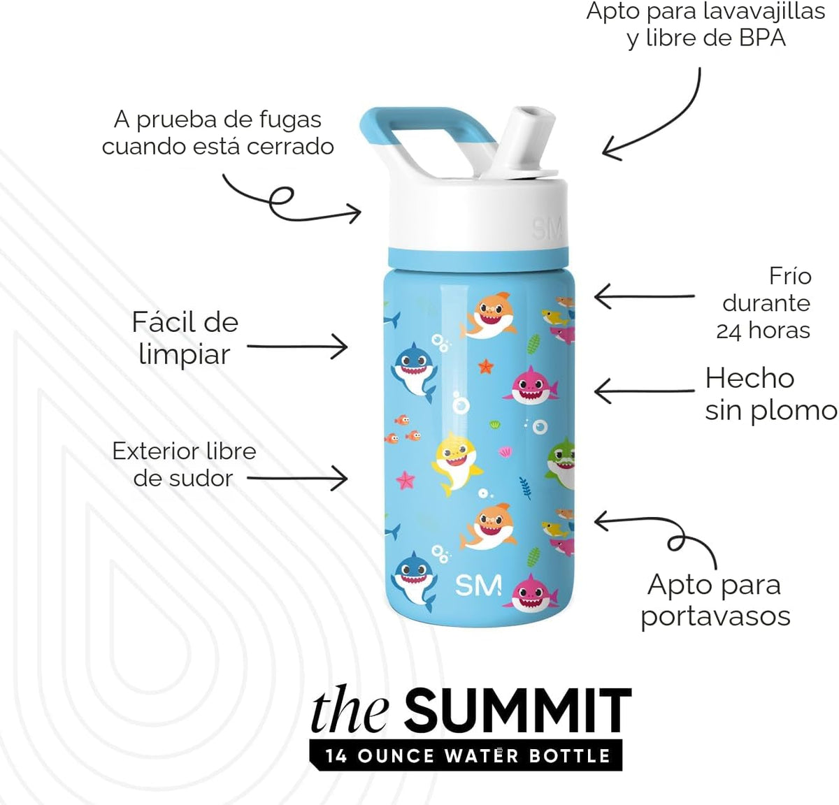 Simple Modern Kids Summit - Botella de agua con tapa con pajilla, B...