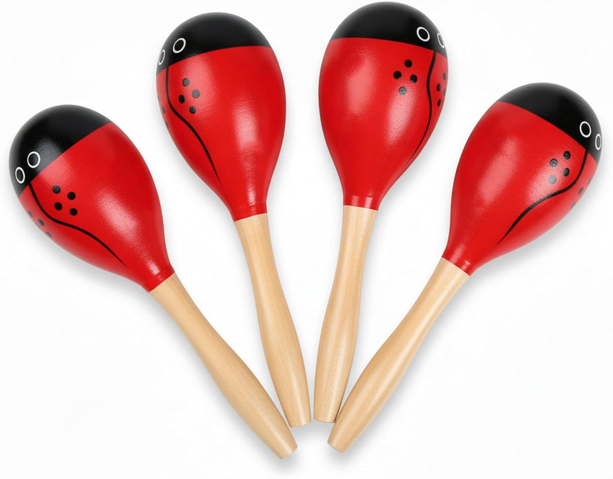 4 piezas Maracas, instrumento Maraca de madera de 9 pulgadas, rojo