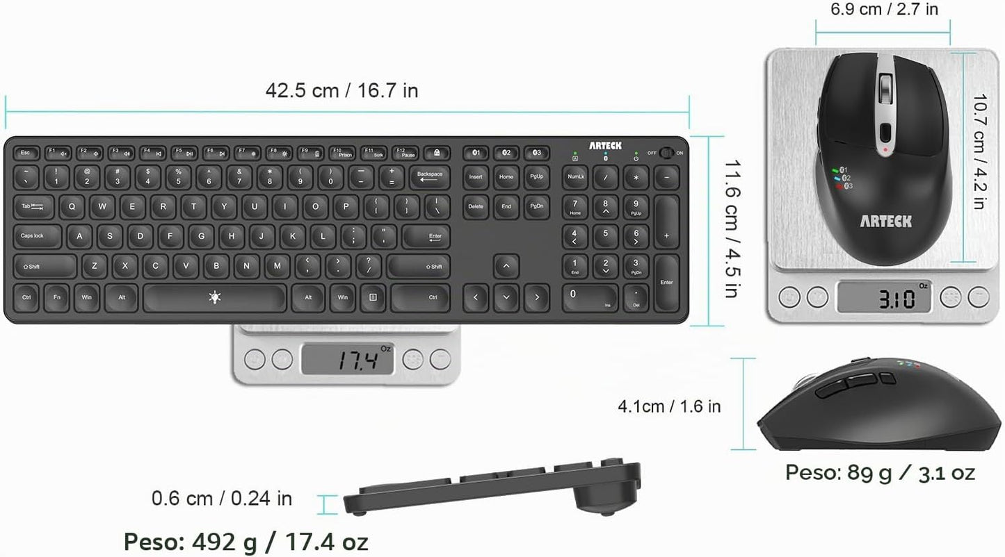 Arteck Teclado y Ratón Bluetooth Universal Multidispositivo Teclado...