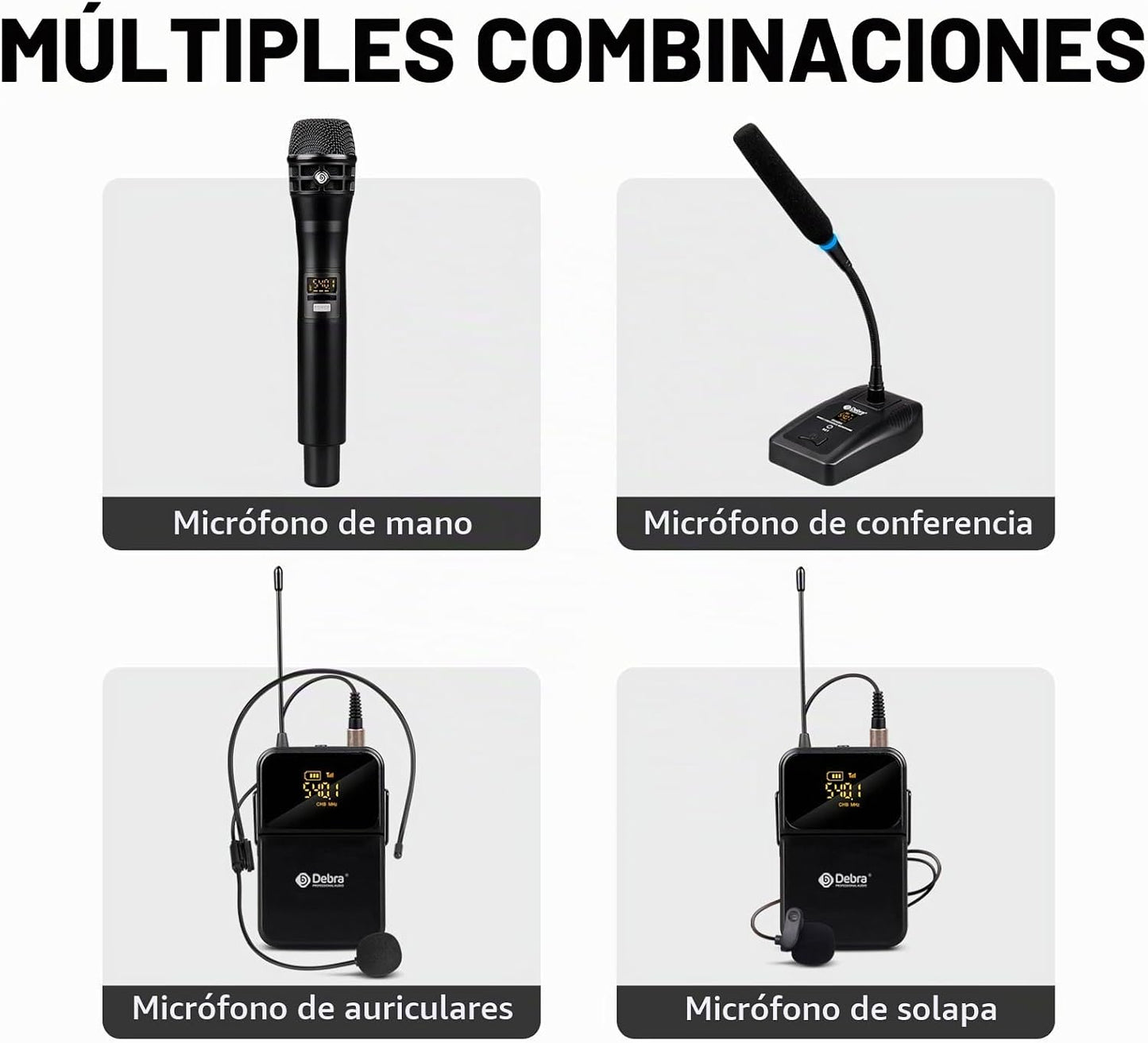 D Debra Sistema de Micrófono Inalámbrico de Audio Pro DU4004 UHF 4...