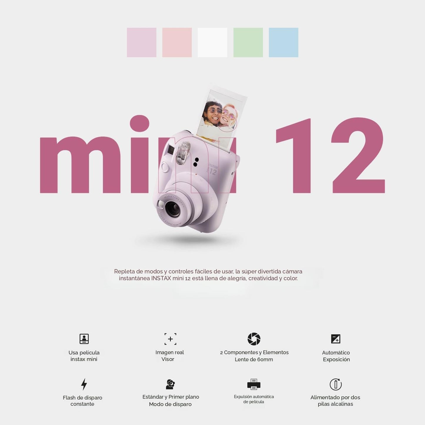 Cámara instantánea Fujifilm Instax Mini 12 color blanco arcilla + e...