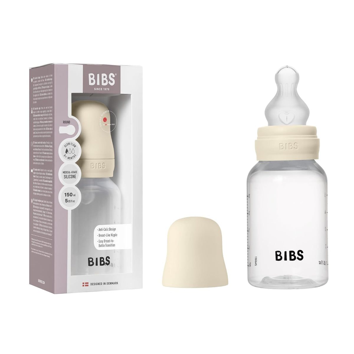BIBS Biberón de plástico, 5.1 onzas, paquete de 1, pezón de silicon...
