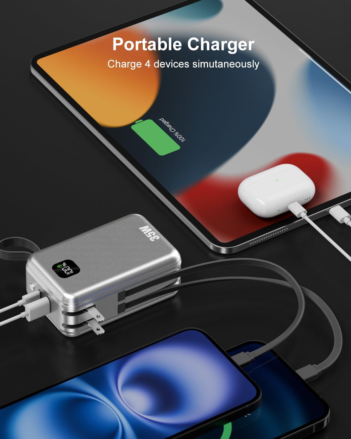 Feidyns Cargador portátil de luz LED Power Bank 30000mAh - Batería...