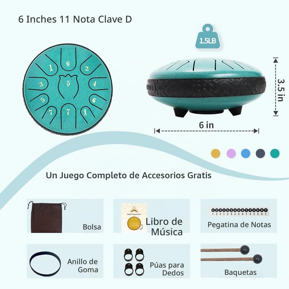Tambor de lengua de acero de 6 pulgadas, 11 notas, tambor de lluvia...