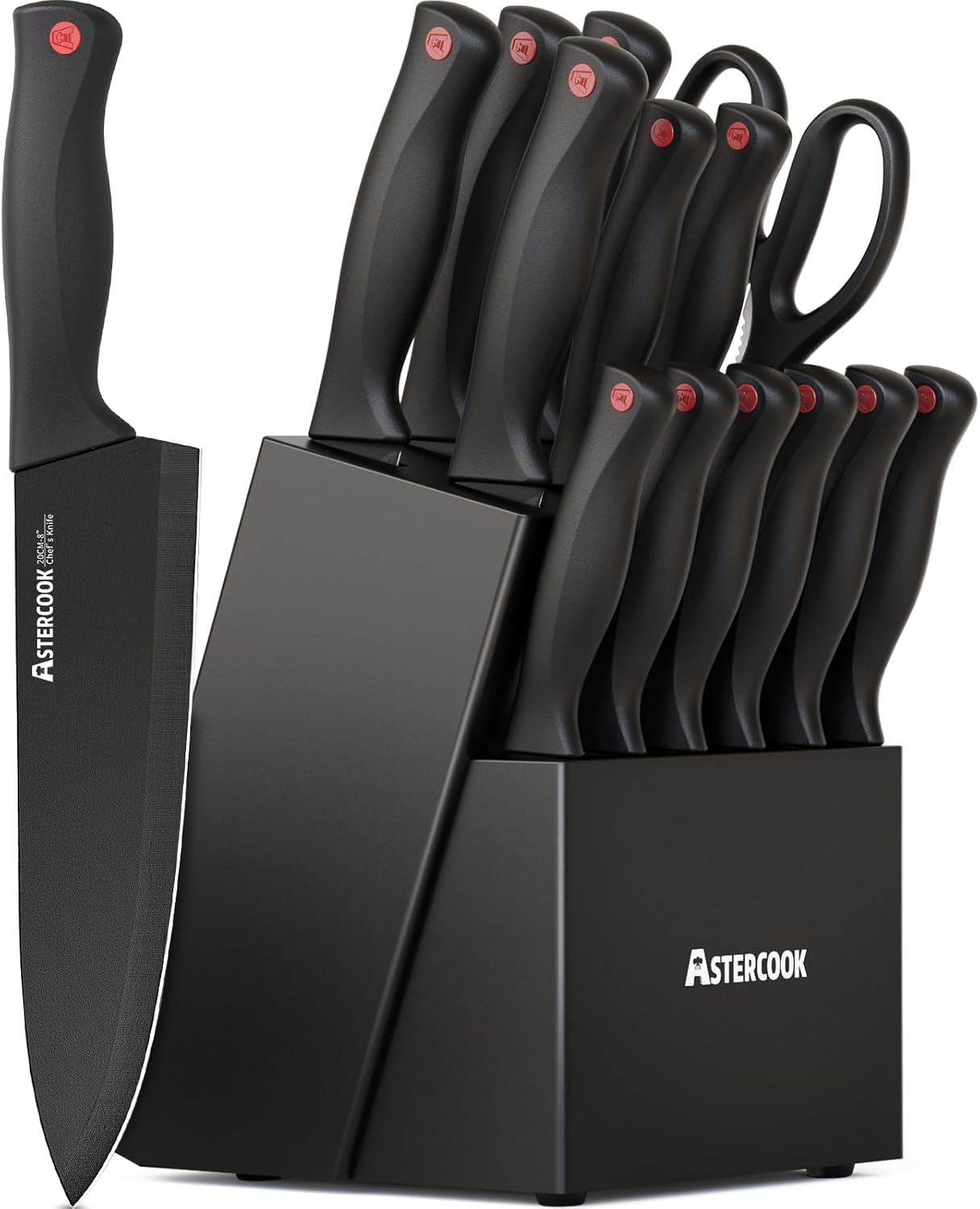 Astercook - Juego de cuchillos de 15 piezas para cocina con bloque,...