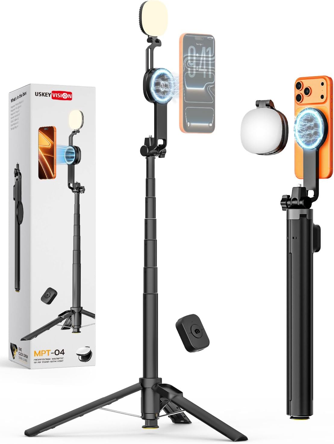 USKEYVISION Trípode magnético para iPhone y Android con luz, palo s...