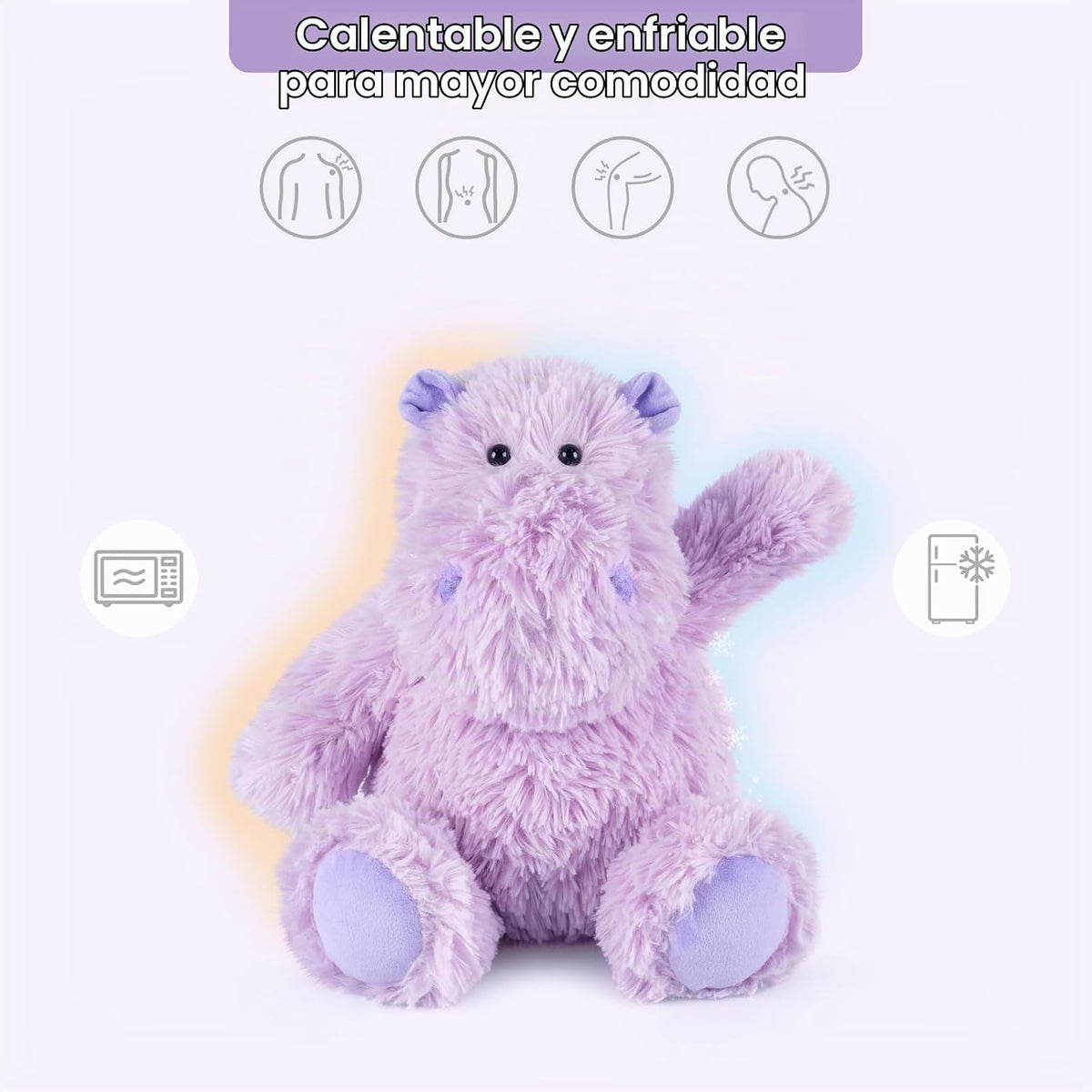 SuzziPals Hipopótamo púrpura de peluche, almohadillas térmicas para...