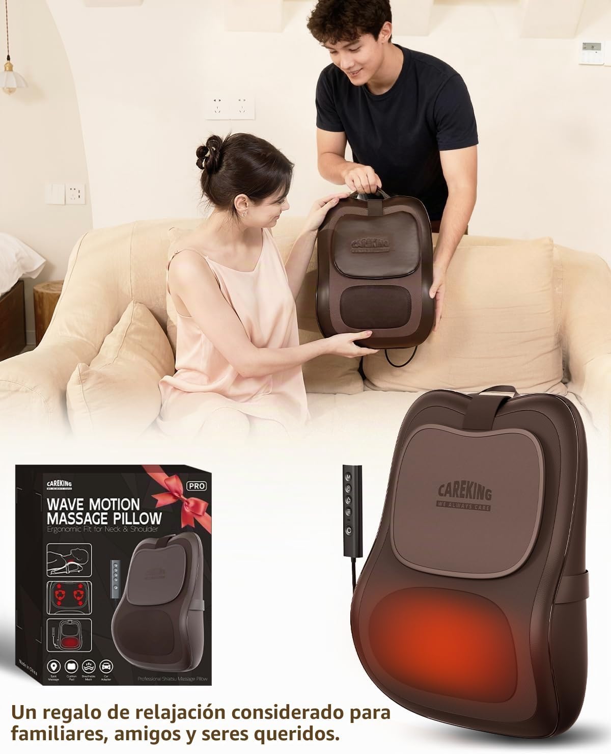 Masajeador de espalda con calor, almohada de masaje Shiatsu 3D, reg...