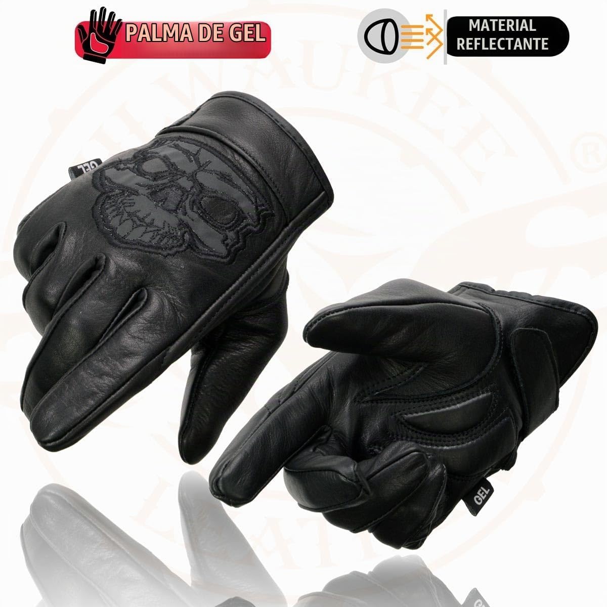 Milwaukee Leather Guantes de piel para hombre "Calavera reflect...