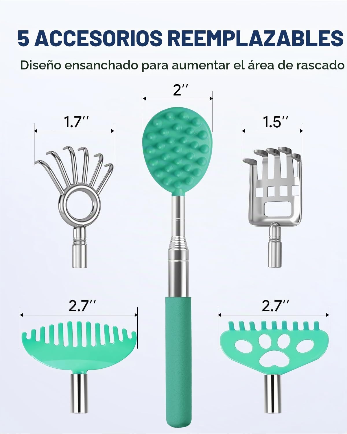Gelibo Rascador telescópico de espalda con 5 cabezas desmontables,...