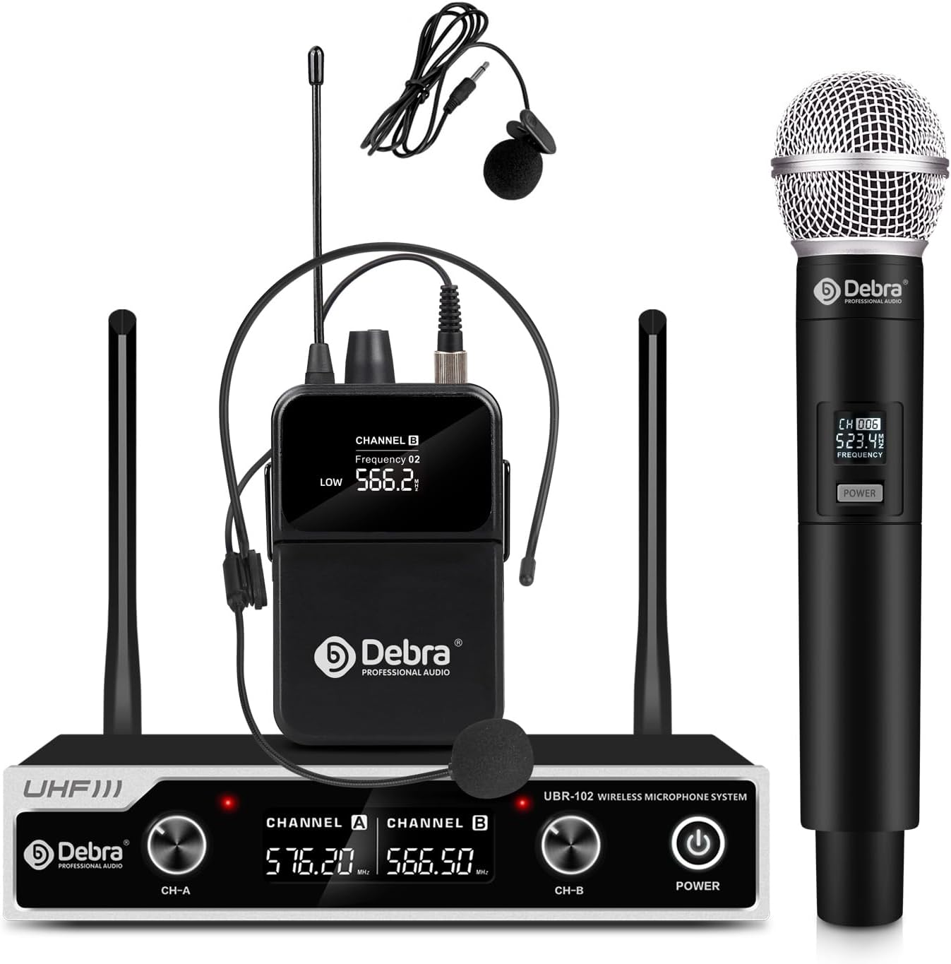 D Debra Sistema de Micrófono Inalámbrico UHF UBR-102 con Micrófonos...