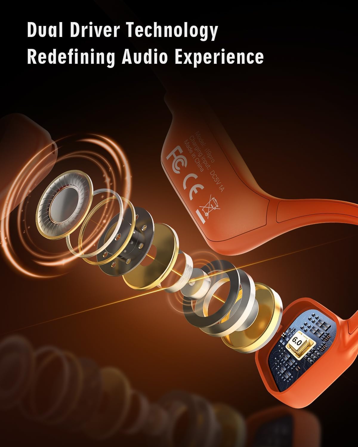 Arciea Auriculares de conducción ósea, auriculares Bluetooth 6.0 de...