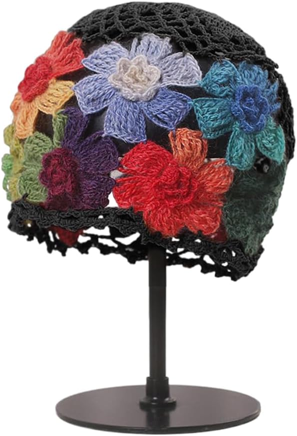 SHIDXIB 1 gorro de punto con diseño de flores de ganchillo, estilo...