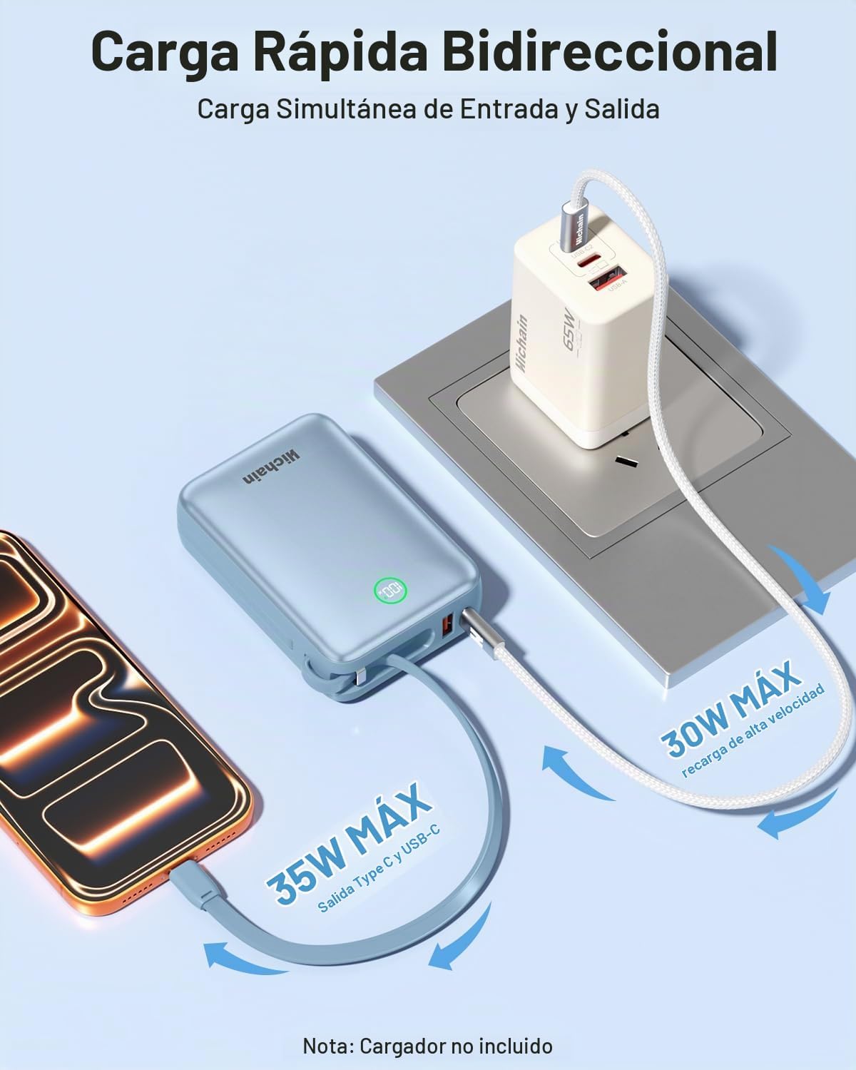 Hichain Cargador Portátil 35W 20000mAh Power Bank con Pantalla LED...