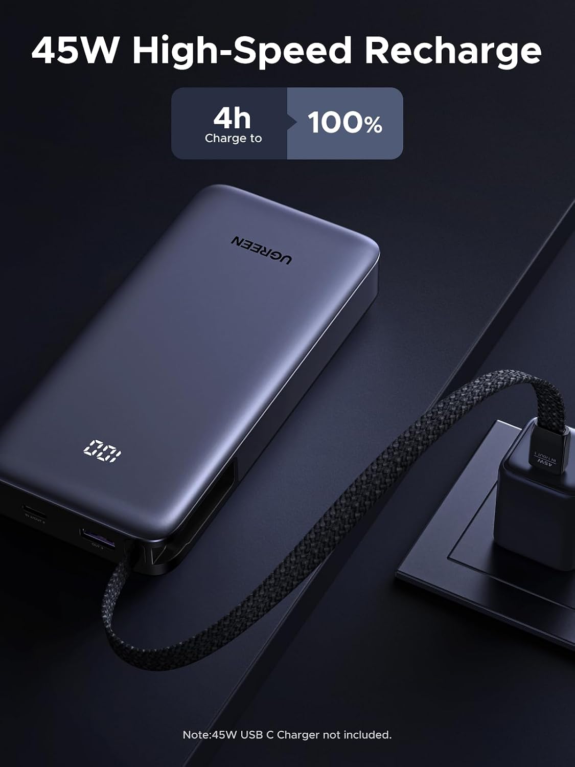 UGREEN Nexode 20000mAh 45W Power Bank, cable incorporado para iPhon...