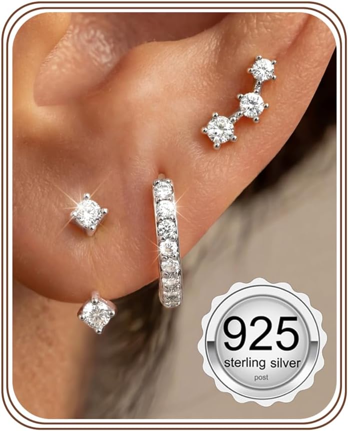 FIASASO 3 Pares de Aretes de Plata de Ley 925 Hipoalergénicos para...