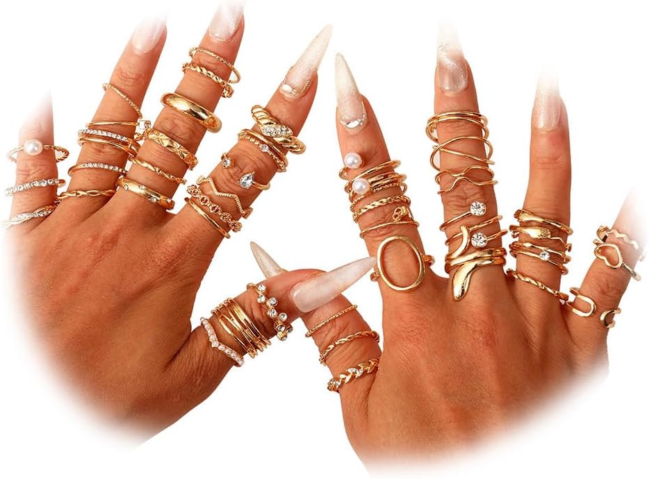 CHICUTIE Juego de anillos dorados para nudillos para mujeres, apila...