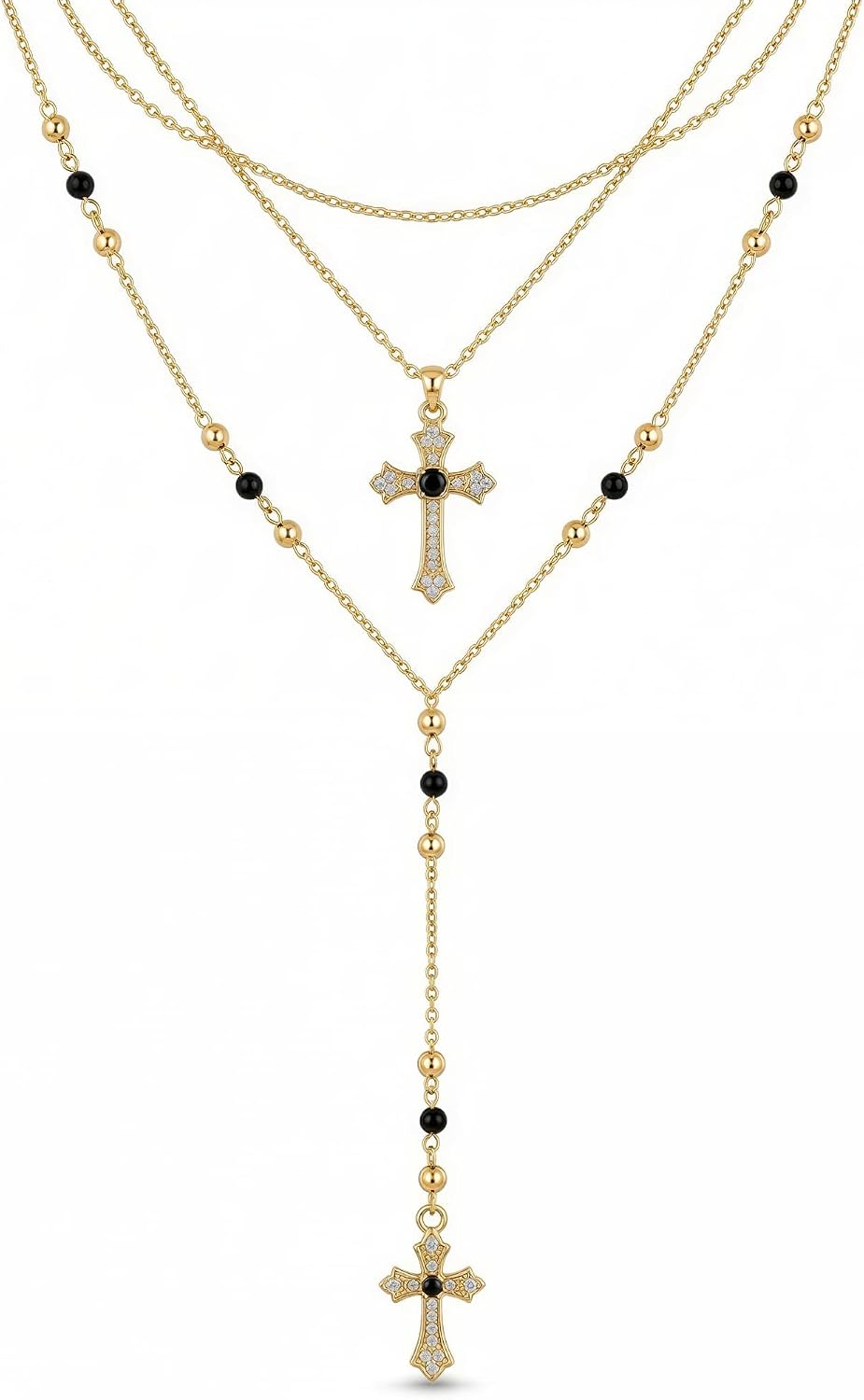 4 piezas de collares de cruz dorados en capas para mujer, modernos,...