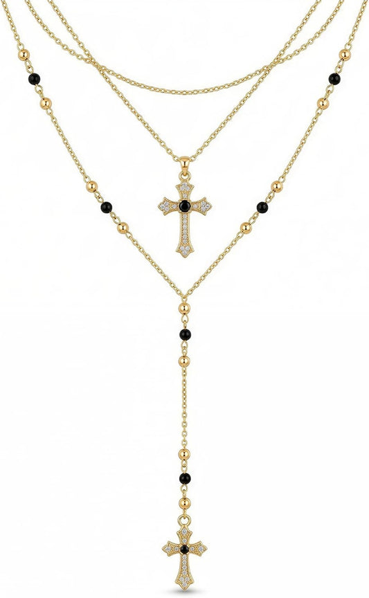 4 piezas de collares de cruz dorados en capas para mujer, modernos,...