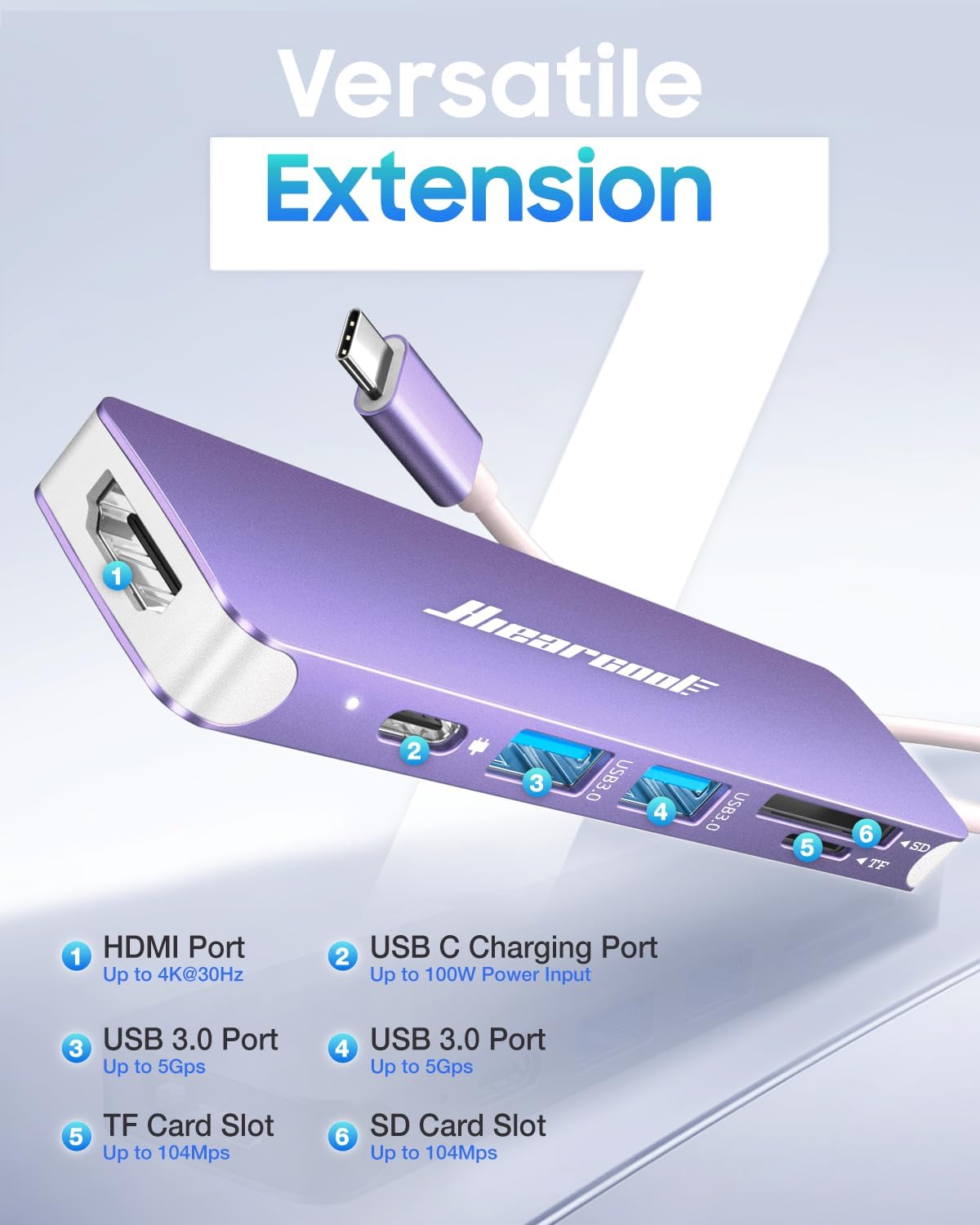 Hiearcool - Hub USB C 7 en 1, compatible con MacBook, color morado...