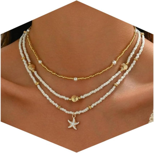 Nackiy Collar de concha marina hecho a mano para mujer, collar de c...