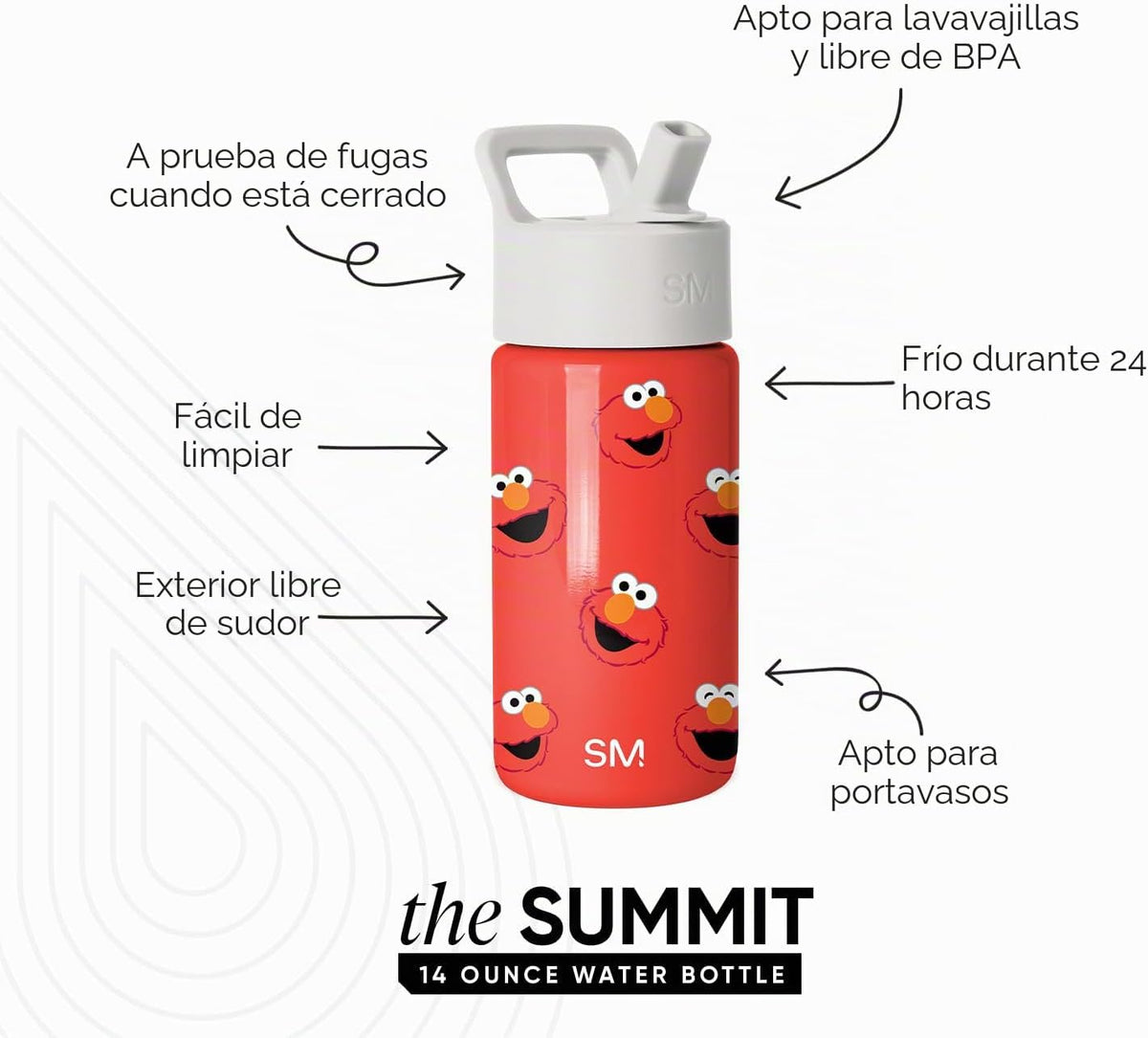 Simple Modern Summit - Botella de agua con tapa con pajilla, vaso d...