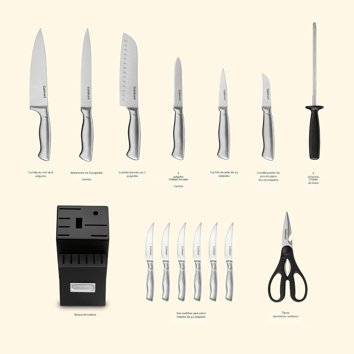 Cuisinart C77SS-15PK Juego de 15 piezas de cuchillería con mango hu...