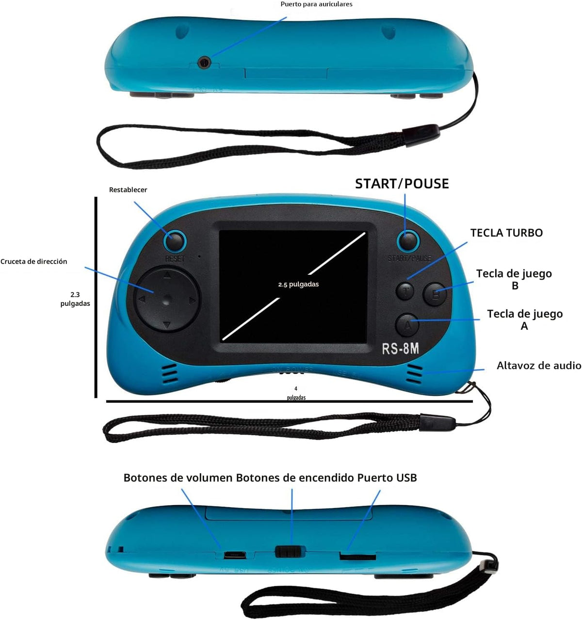 Reproductor de videojuegos portátil de mano para niños con 200 jueg...