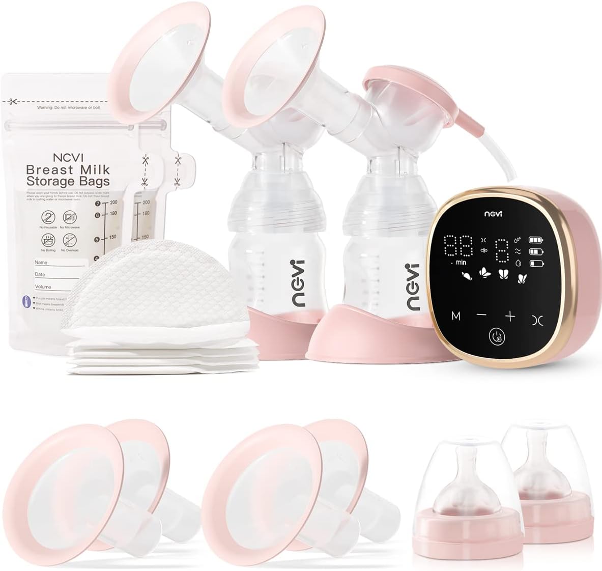 NCVI - Extractor de leche materna eléctrico, dual y portátil, 4 tam...