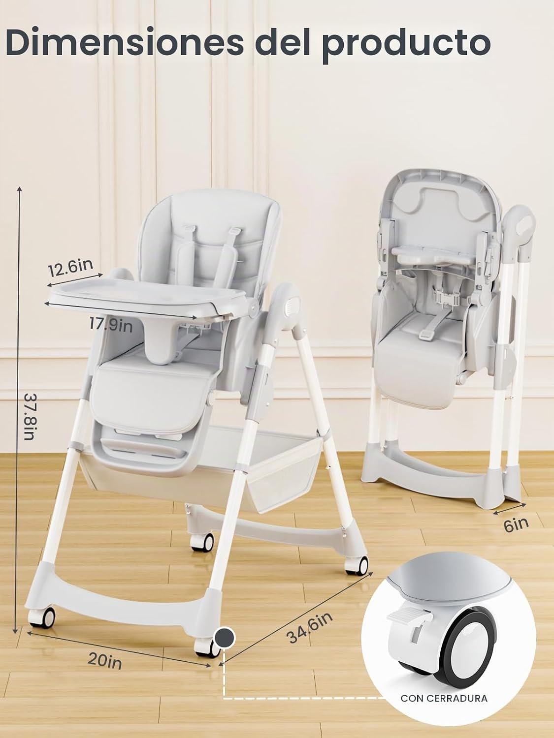 Meetaglow Silla alta para bebé, silla alta plegable convertible par...