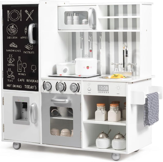 Costzon Juego de cocina de madera para niños, juego de simulación d...