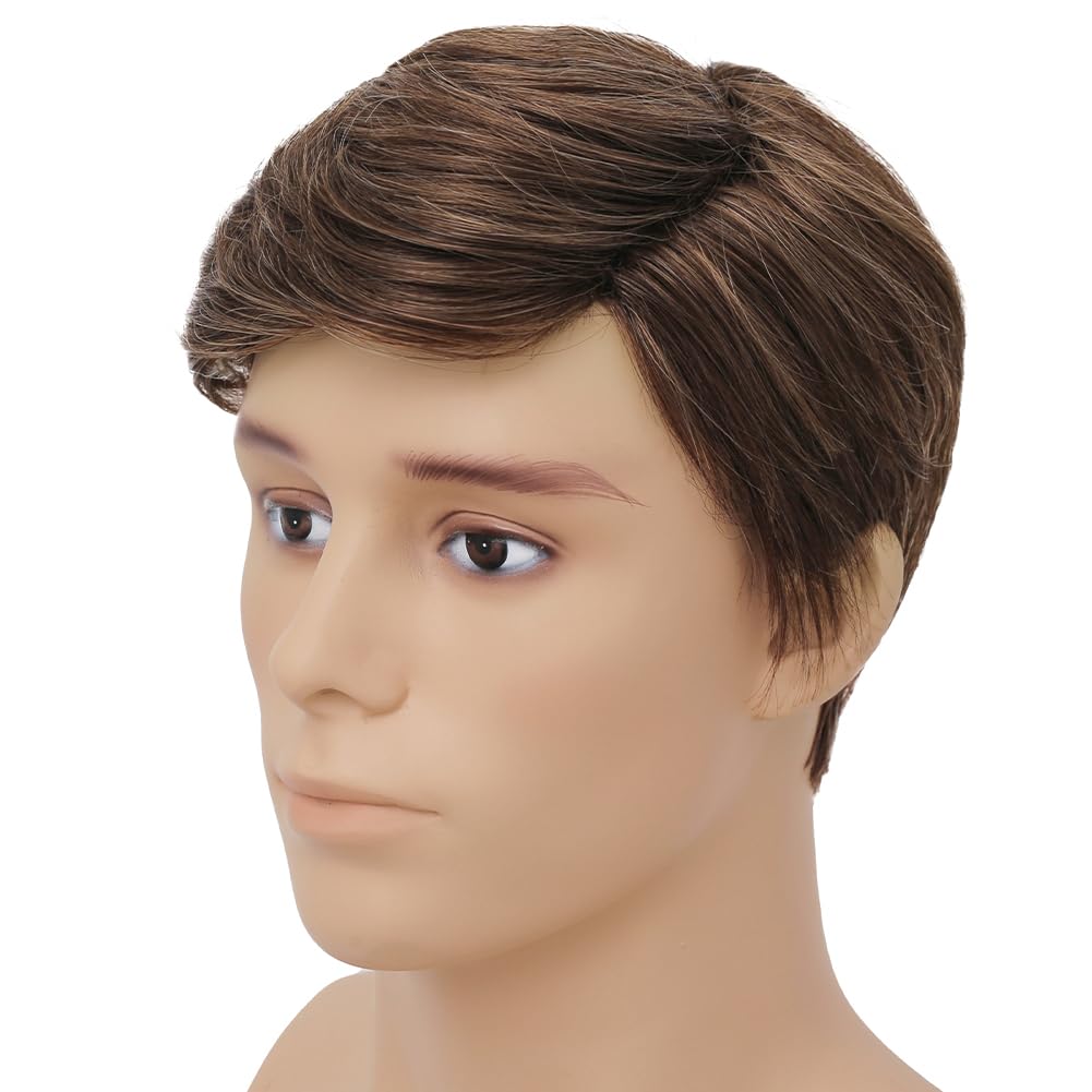 Dai Cloud - Peluca corta de pelo sintético marrón para hombre, con...