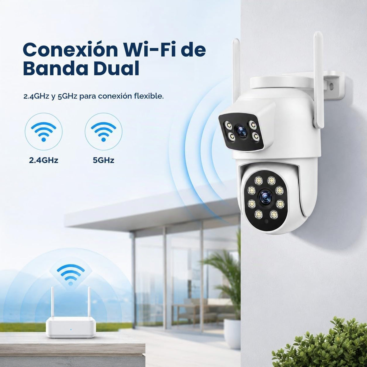 Cámara de seguridad PTZ de doble lente Camcamp 2K para exteriores,...