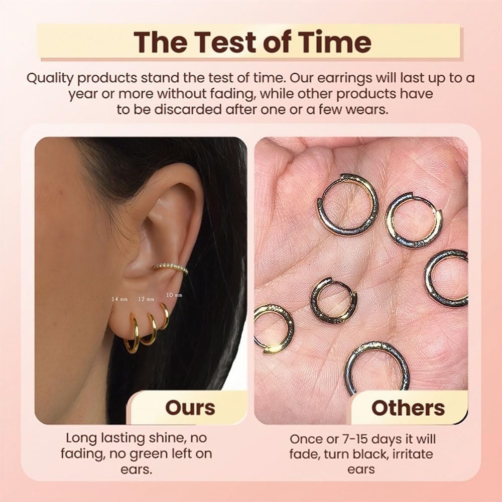 5 pares de pendientes de aro chapados en oro de 14 quilates para mu...