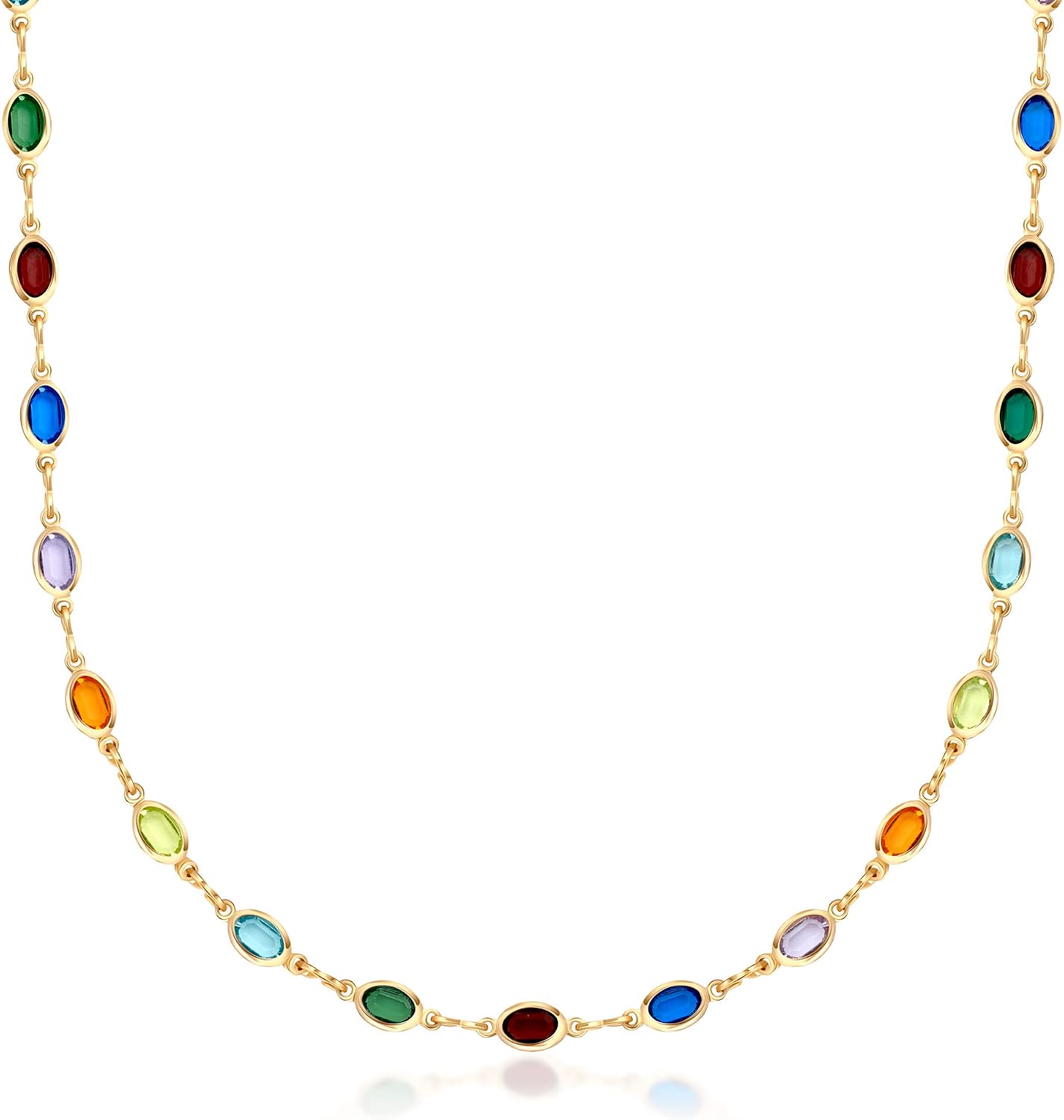 Barzel Collar ovalado de cristal de piedra multicolor chapado en or...