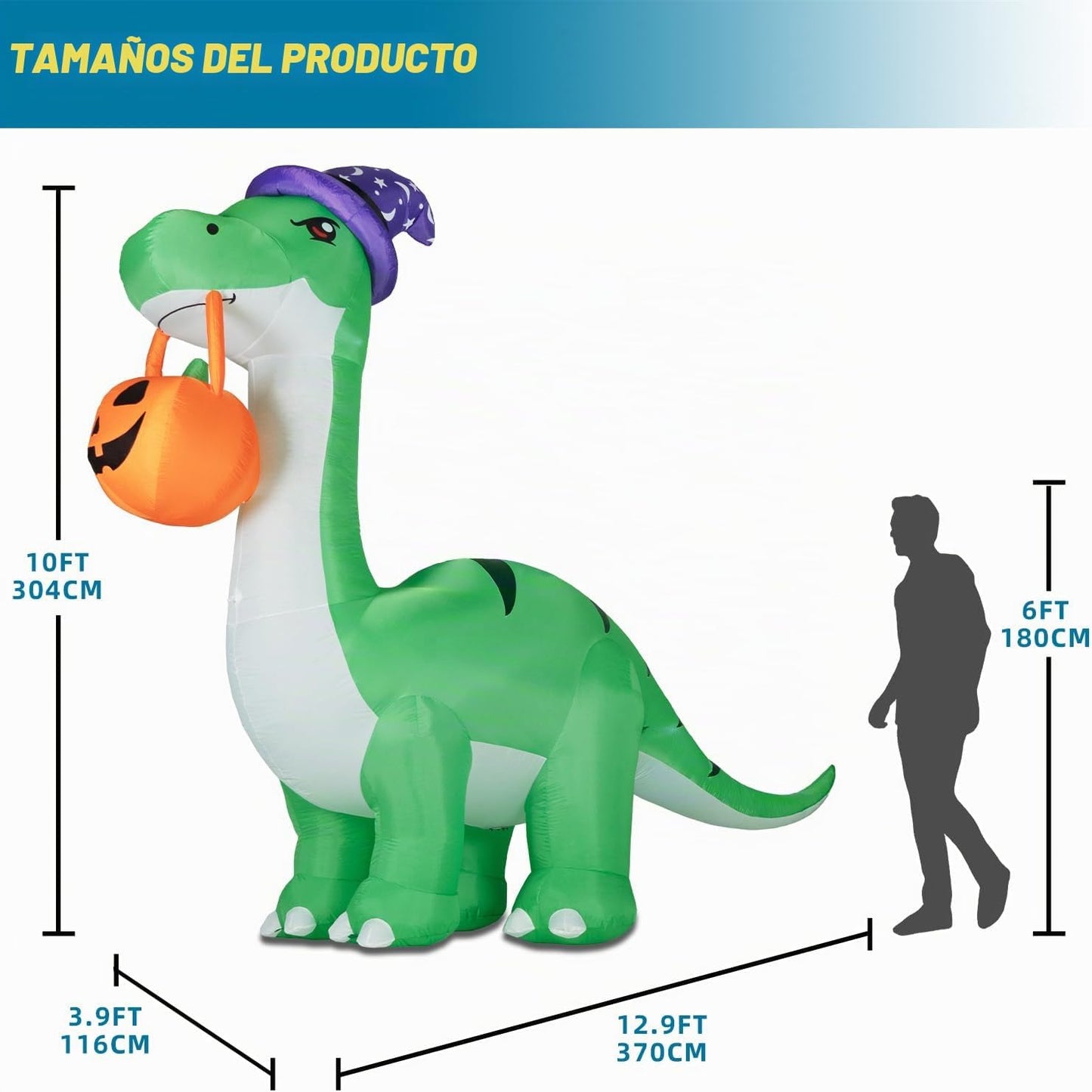 ININ Decoración de dinosaurio inflable gigante de Halloween de 10 p...