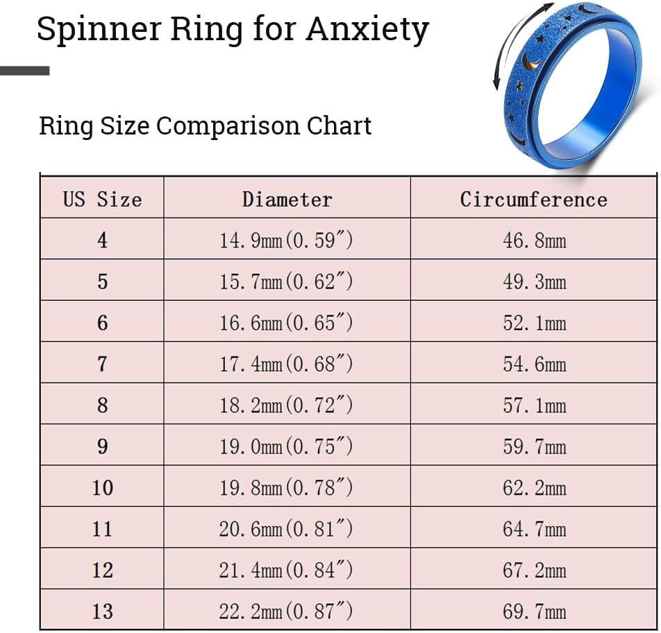 OreilleStar Anillo de ansiedad para mujer, anillo giratorio de acer...