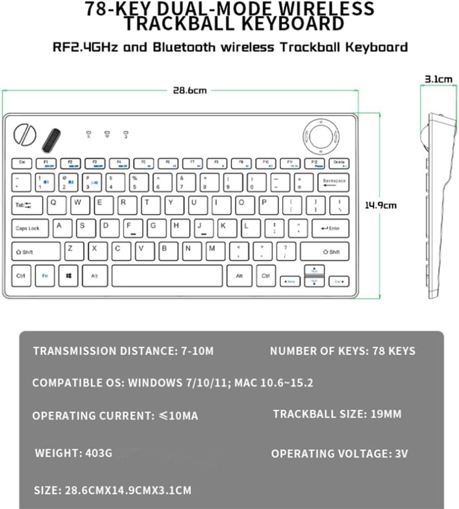 Teclado inalámbrico retroiluminado de tres modos, 78 teclas, 800-16...