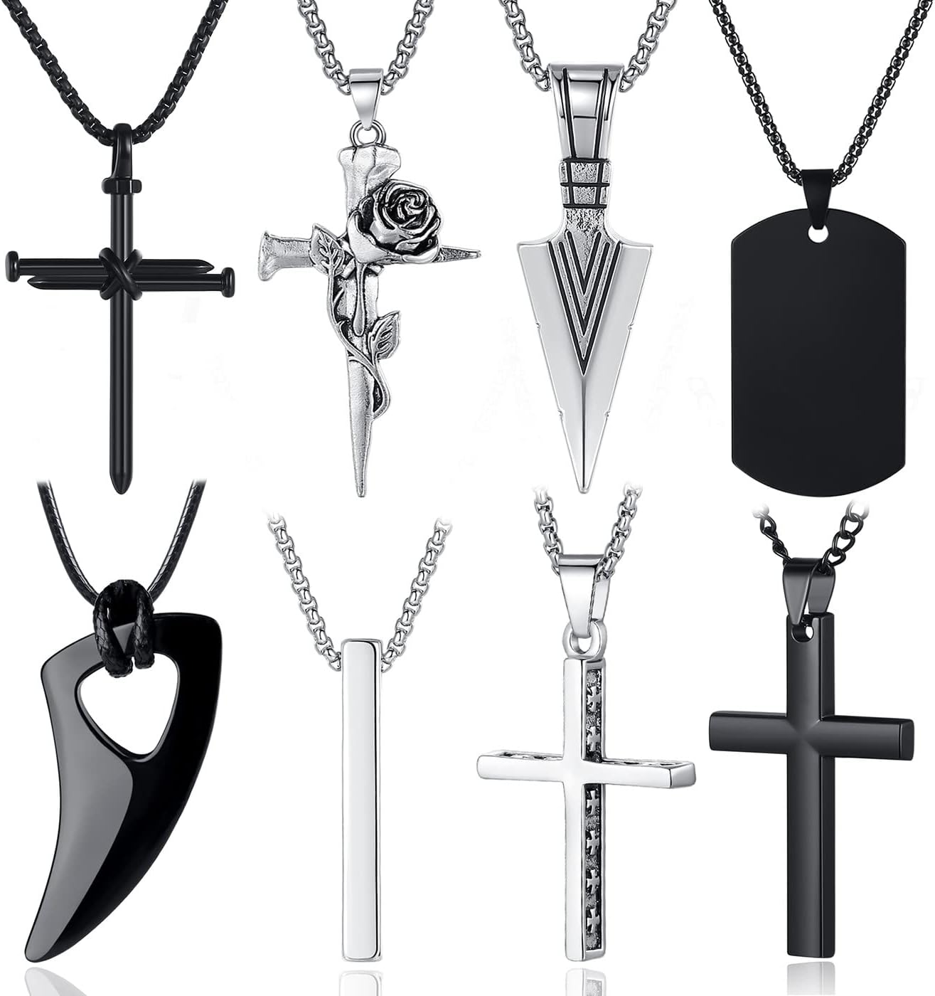 MAIBAOTA Juego de 8 collares para hombre, collar de acero inoxidabl...