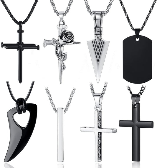 MAIBAOTA Juego de 8 collares para hombre, collar de acero inoxidabl...