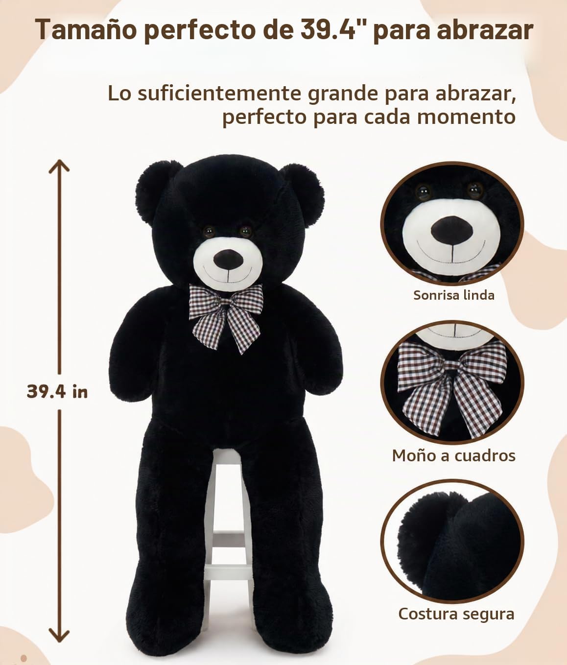 MaoGoLan Oso de peluche negro de 39 pulgadas, regalo de felpa espon...