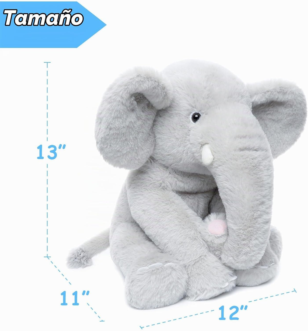 WEIGEDU Elefante de peluche gris de 13" - Juguete de felpa para...