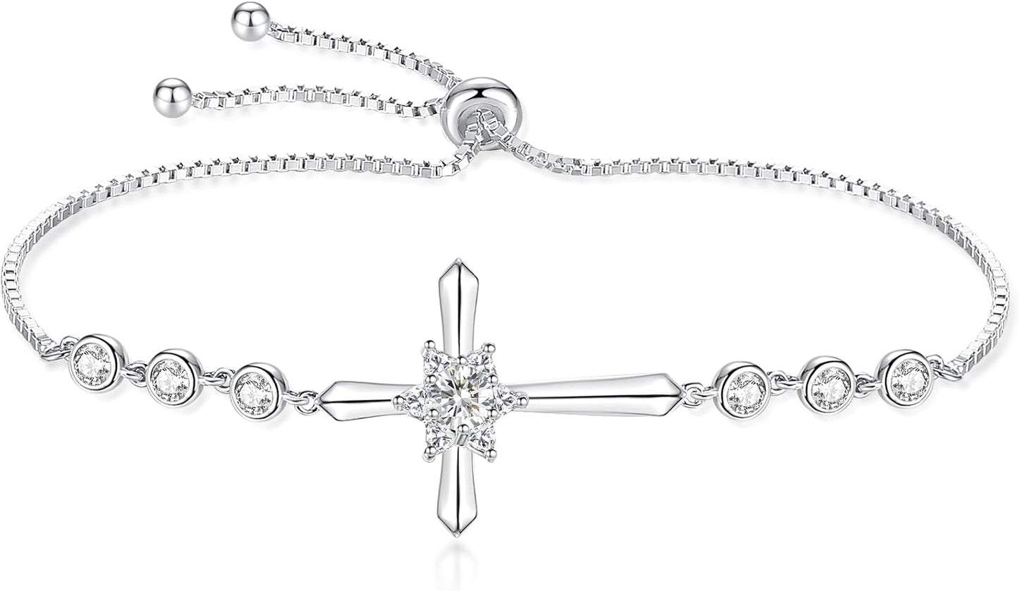 Pulsera Cruz FANCIME de Plata de Ley 925 con Piedra de Nacimiento d...