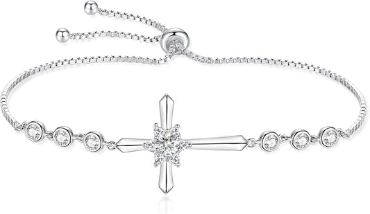 Pulsera Cruz FANCIME de Plata de Ley 925 con Piedra de Nacimiento d...