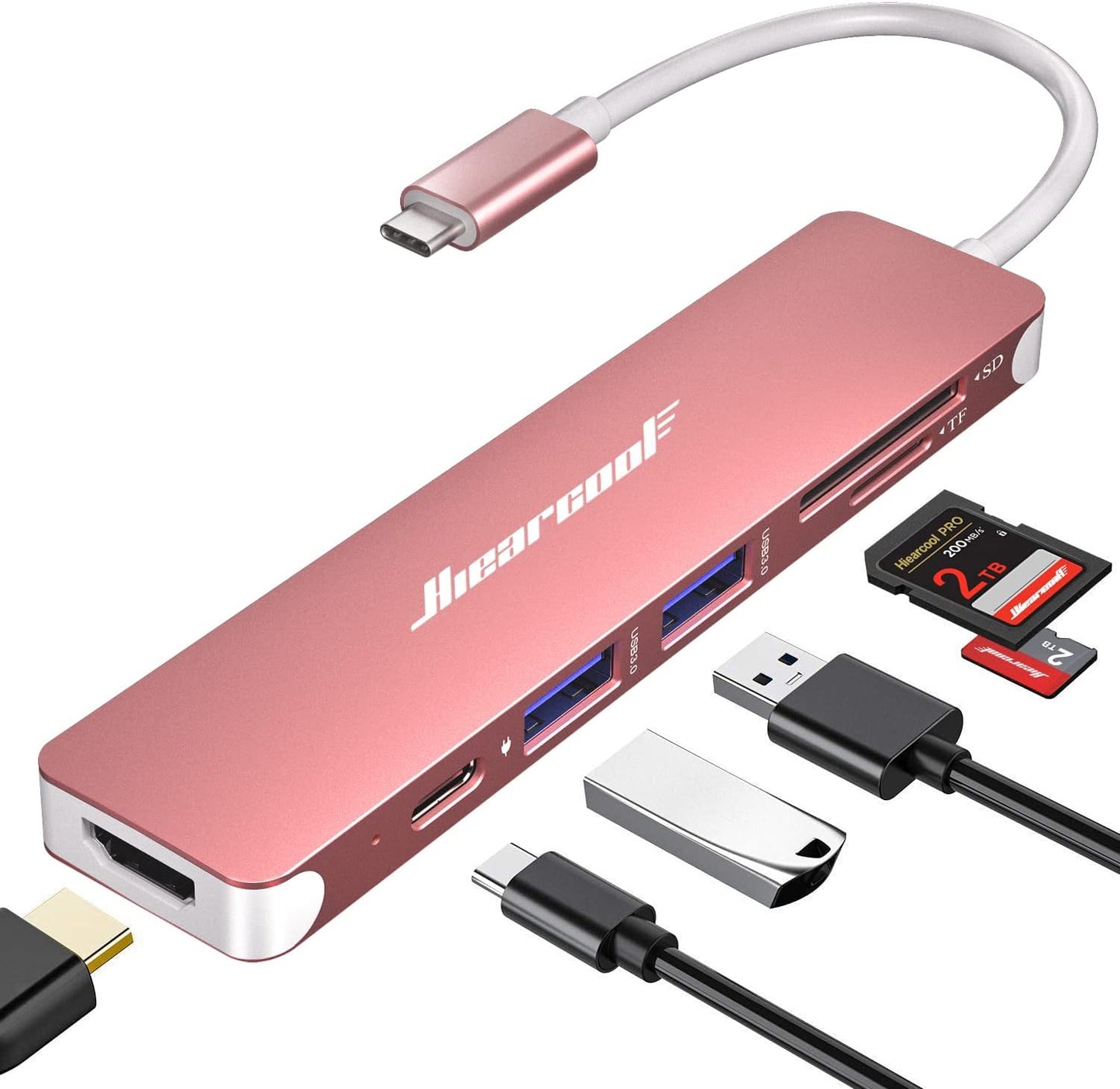 Hiearcool - Hub USB C 7 en 1, compatible con MacBook, oro rosa | 4K...